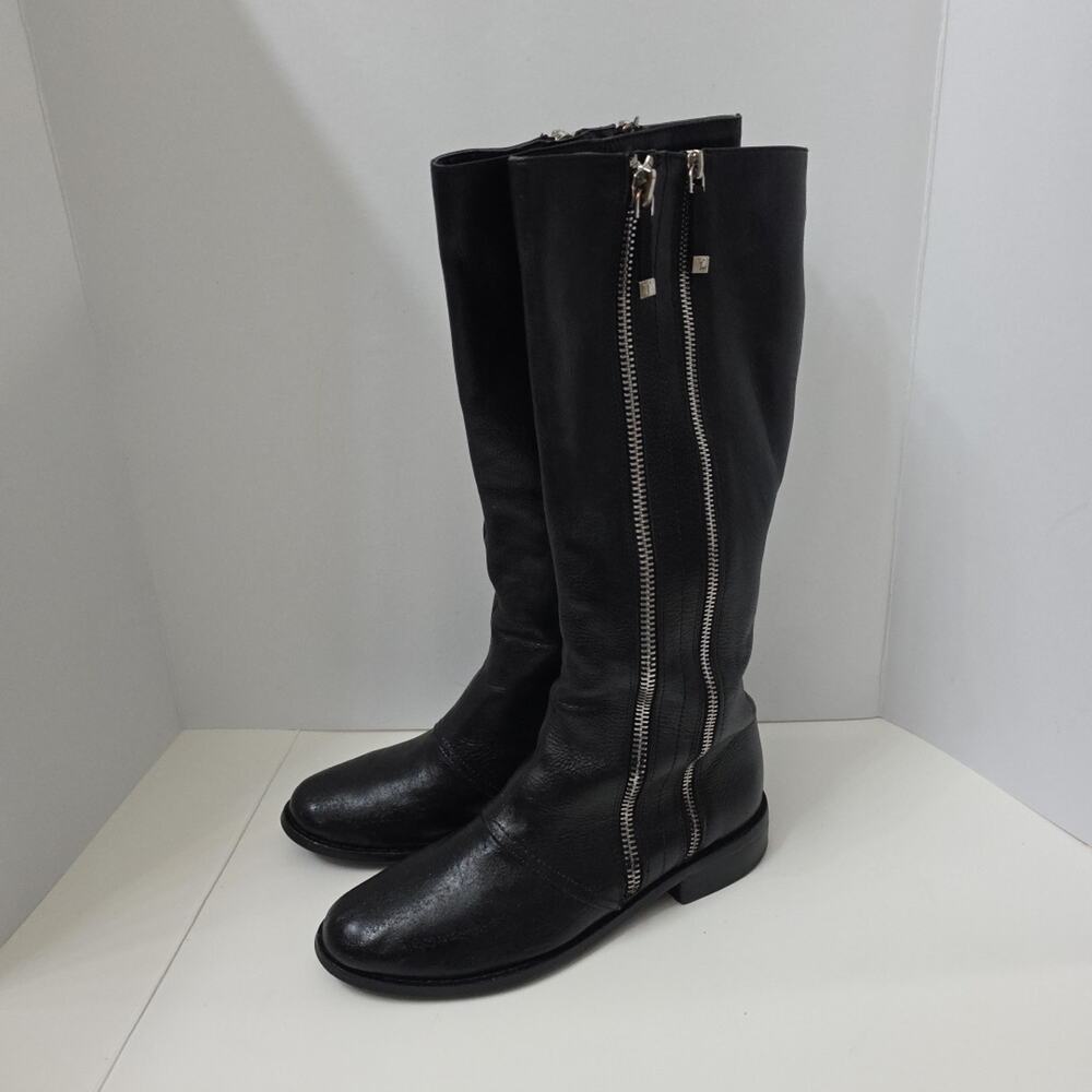 Tahari Andy Tall Riding Boots Black Leather Knee High Zip Equestrian Womens 8.5 - Picture 10 of 10